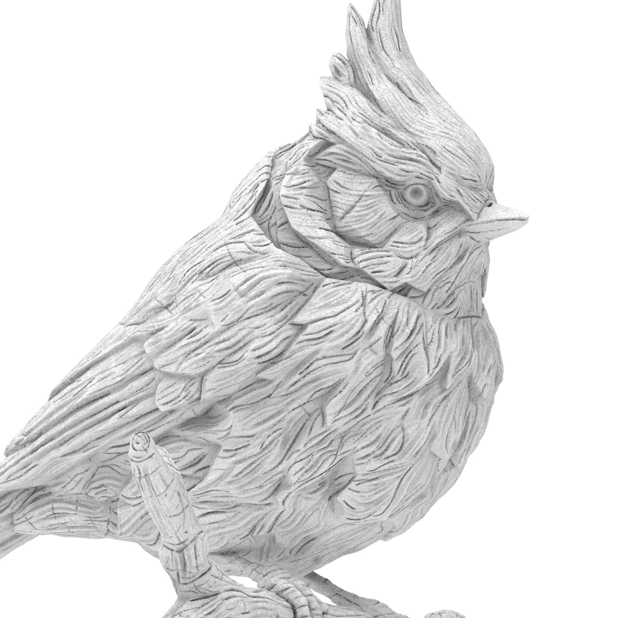 Handmade Wood Carved Northern Cardinal 3D Model