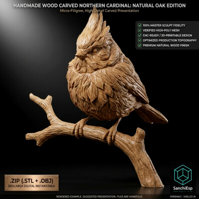 Handmade Wood Carved Northern Cardinal
