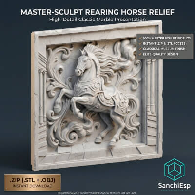 Rearing Horse Baroque Relief - Master Sculpt Wall Art STL