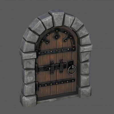 Stylized Medieval Dungeon Door - Low Poly 3D Model