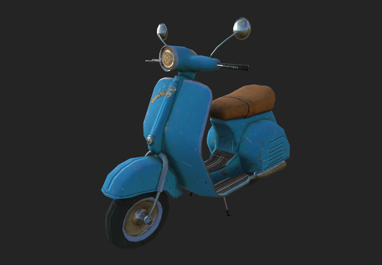 Stylized Retro Scooter Game Ready Low Poly 3D Model 5k Tris 3D Model