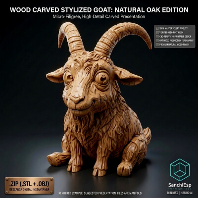 Wood Carved Stylized Goat