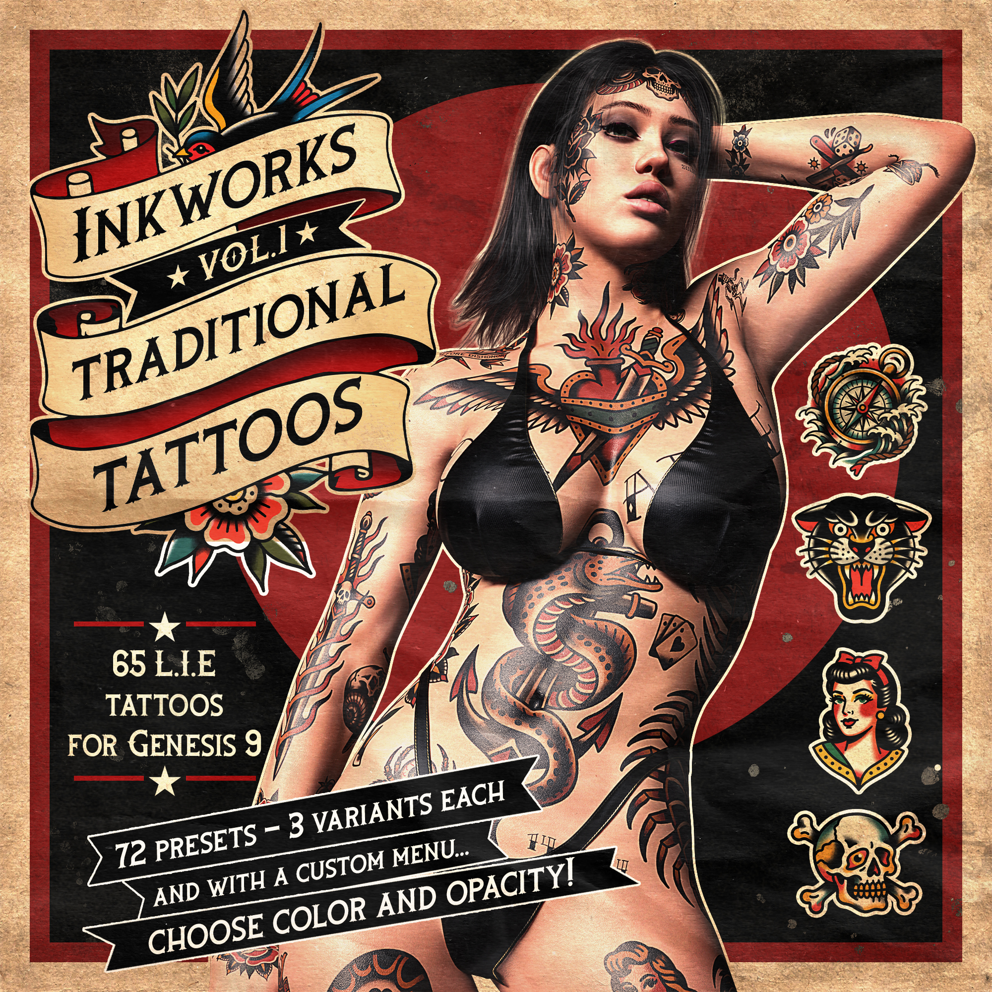 Inkworks Vol. 1 - Traditional Tattoos Daz Content