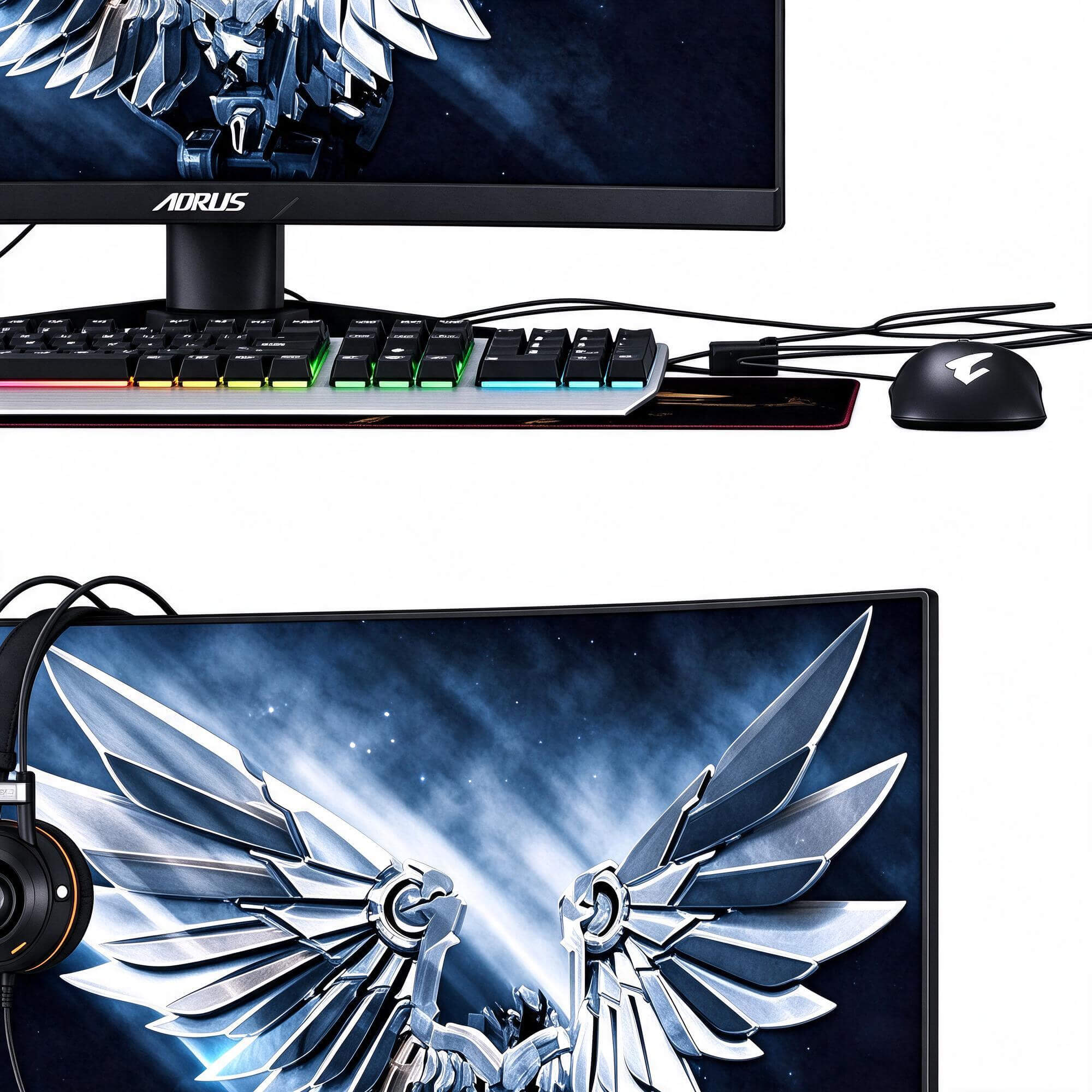 AORUS Gaming PC Set Flat and Curved Monitor 3D Model 3D Model
