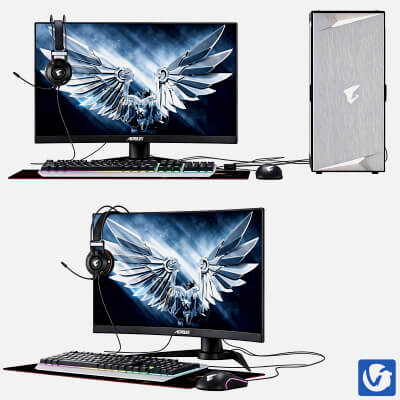 AORUS Gaming PC Set Flat and Curved Monitor 3D Model