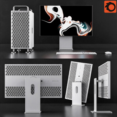 Apple Mac Pro and Studio Display Computer Set 3D Model