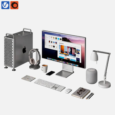 Apple Mac Pro Workstation Desktop Scene 3D Model