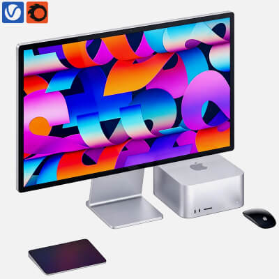 Apple Mac Studio with Display Mouse and Trackpad 3D Model 3D Model