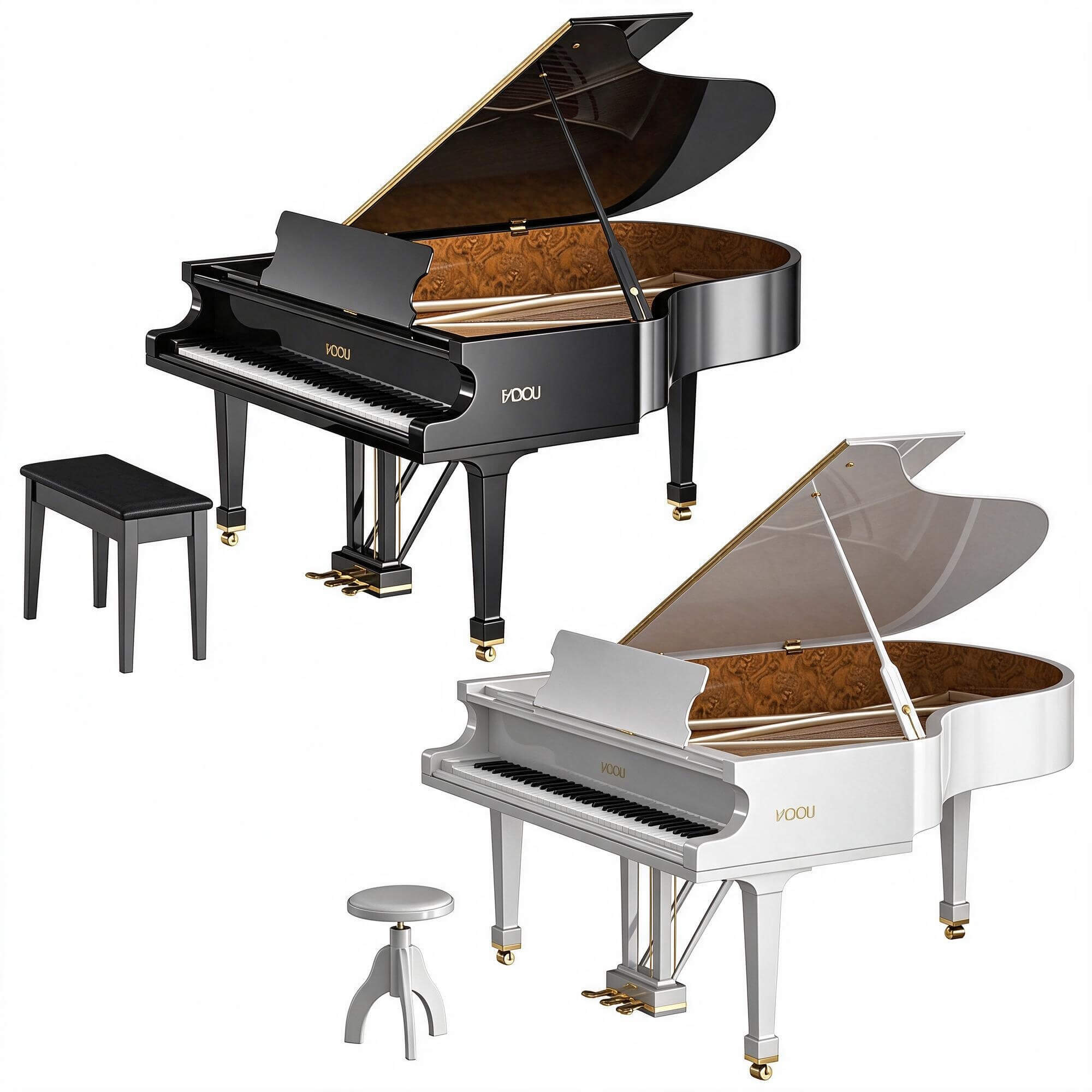 Black and White Grand Piano 2 Color Versions 3D Model 3D Model