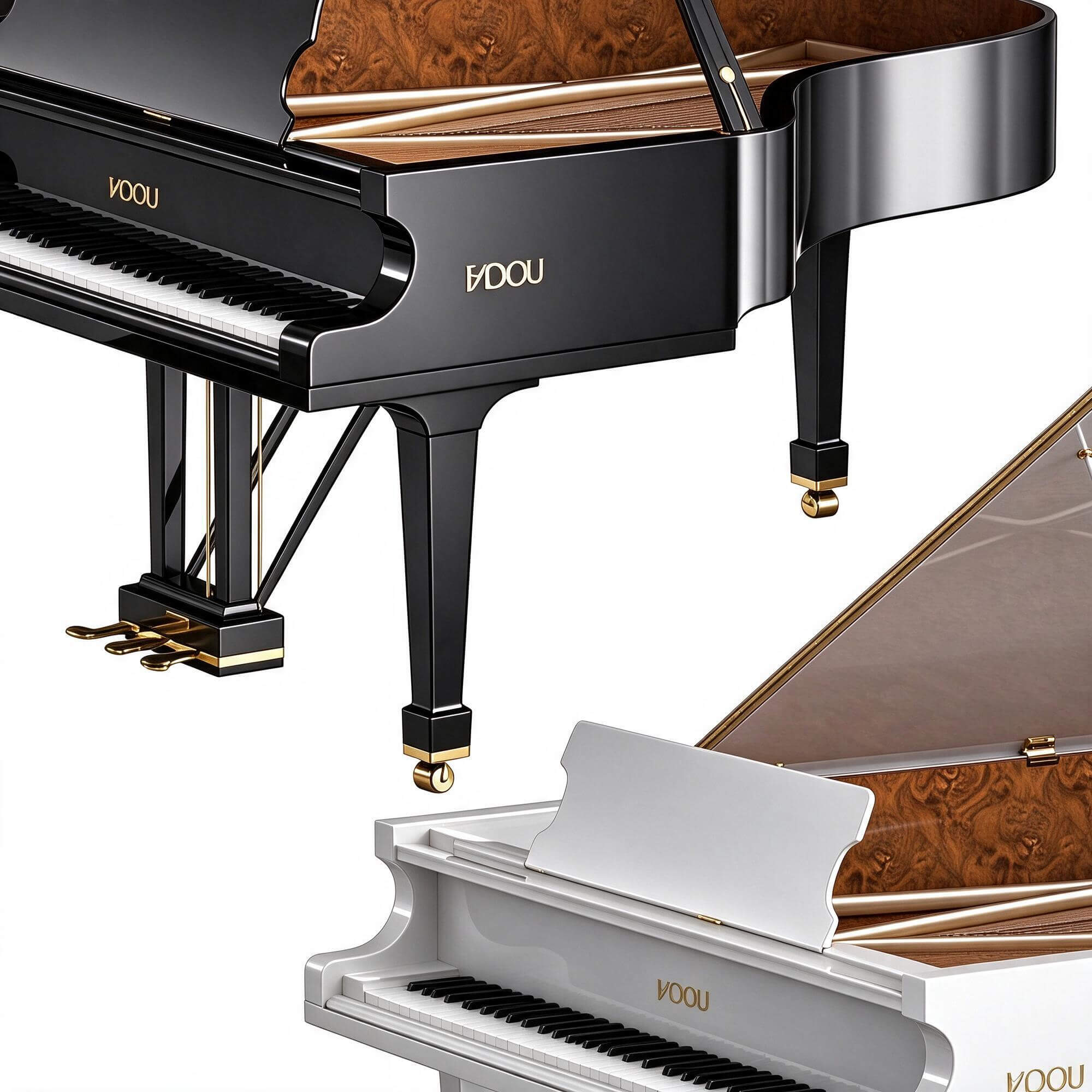 Black and White Grand Piano 2 Color Versions 3D Model 3D Model