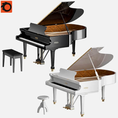 Black and White Grand Piano 2 Color Versions 3D Model