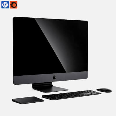 Black Apple All in One PC Set with Keyboard Mouse and Trackp 3D Model