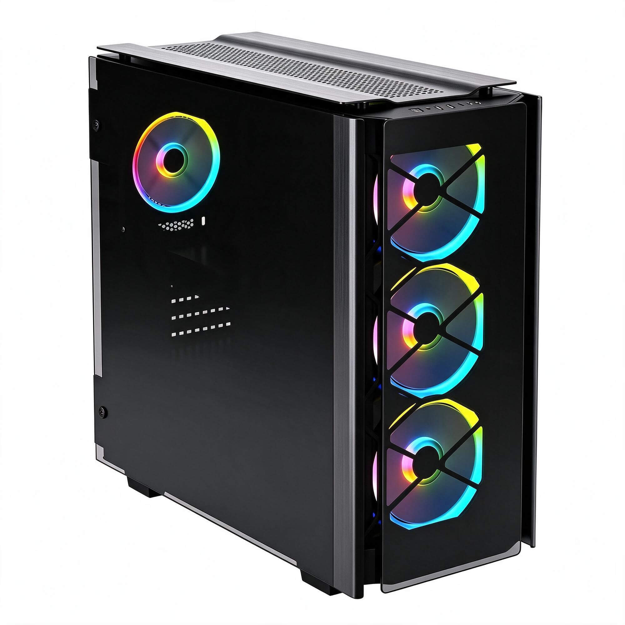 Black Gaming PC Case with RGB Cooling Fans 3D Model 3D Model