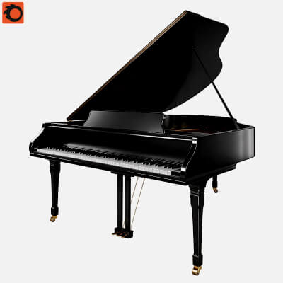 Black Gloss Grand Piano 3d Model