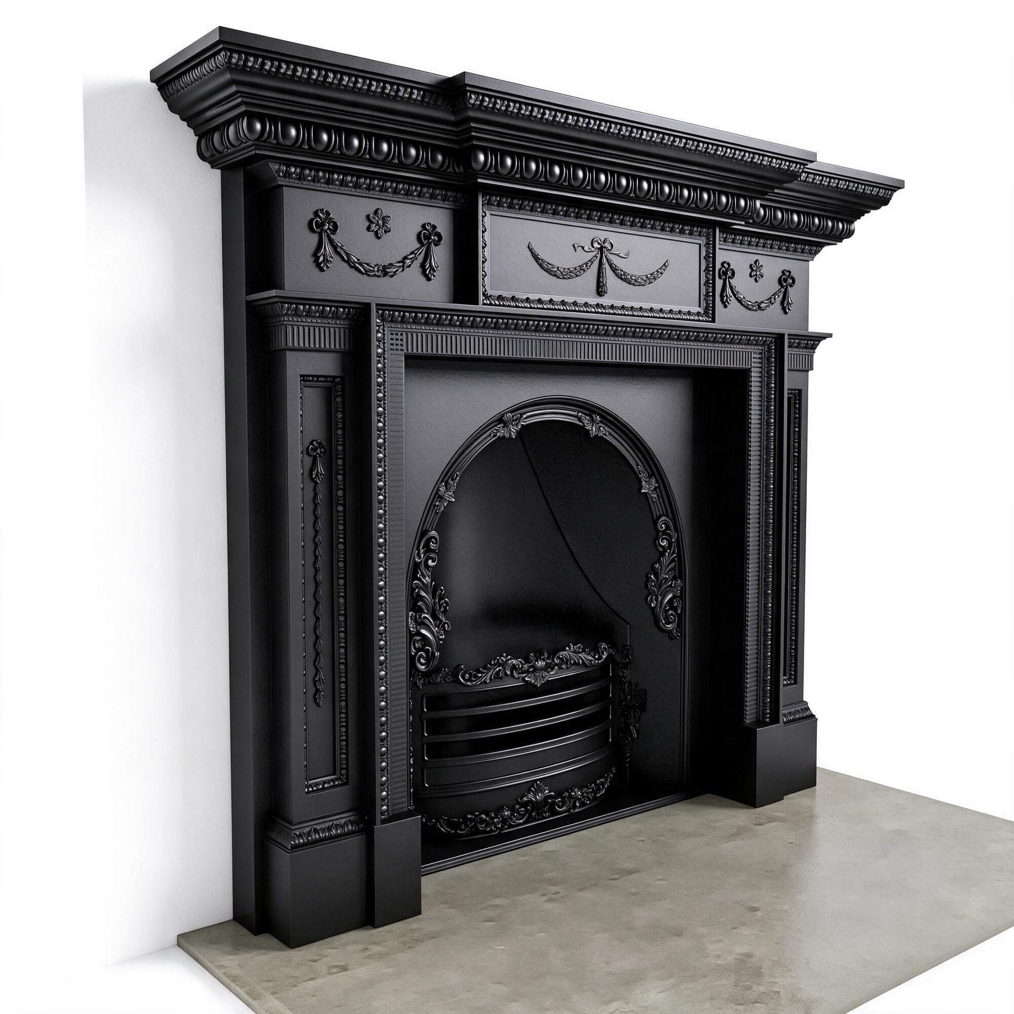 Black Ornate Victorian Carved Fireplace Mantel 3D Model 3D Model