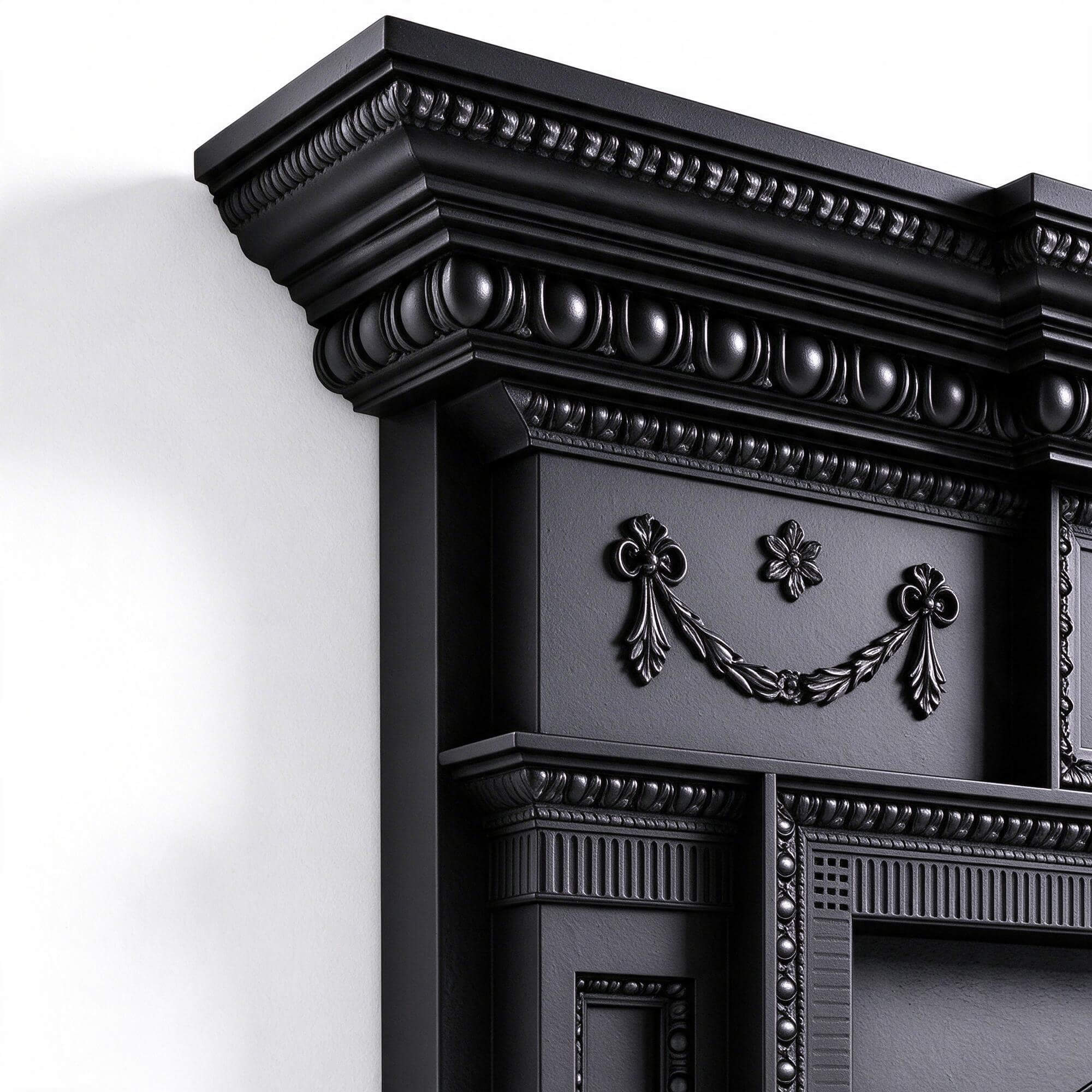 Black Ornate Victorian Carved Fireplace Mantel 3D Model 3D Model