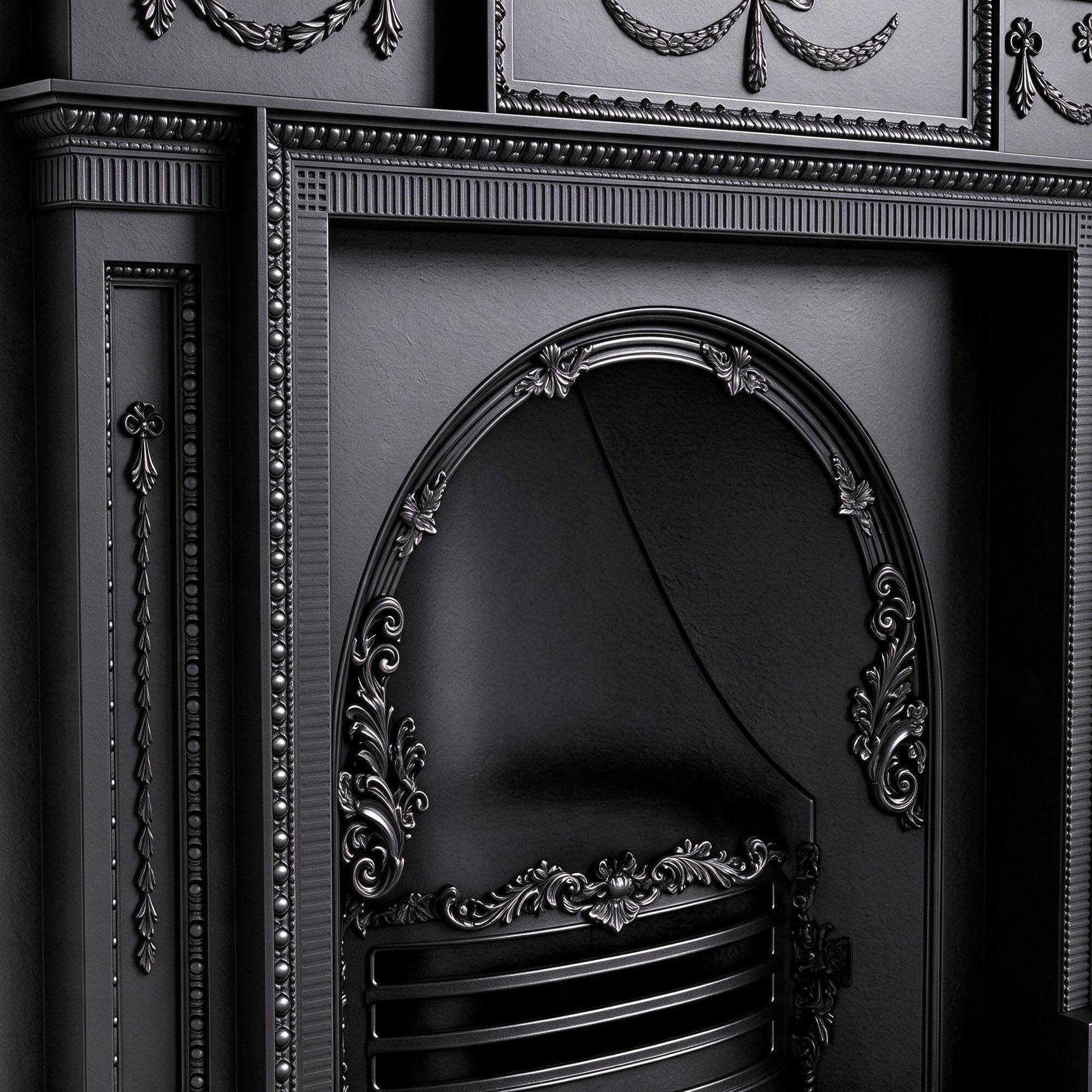Black Ornate Victorian Carved Fireplace Mantel 3D Model 3D Model