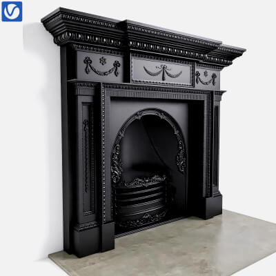 Black Ornate Victorian Carved Fireplace Mantel 3D Model