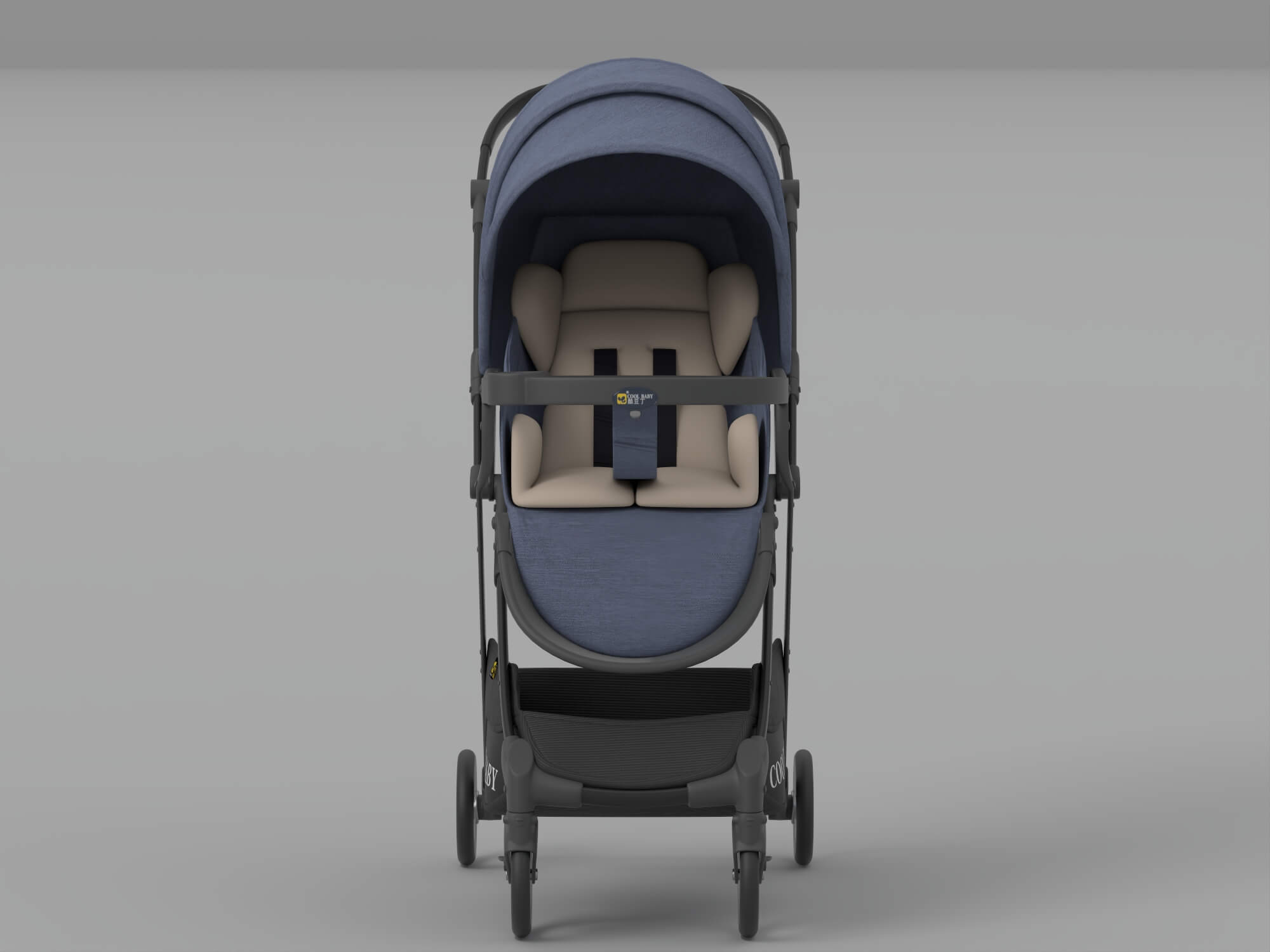 Blue Cool Baby Stroller With Canopy And Storage Basket 3D Model