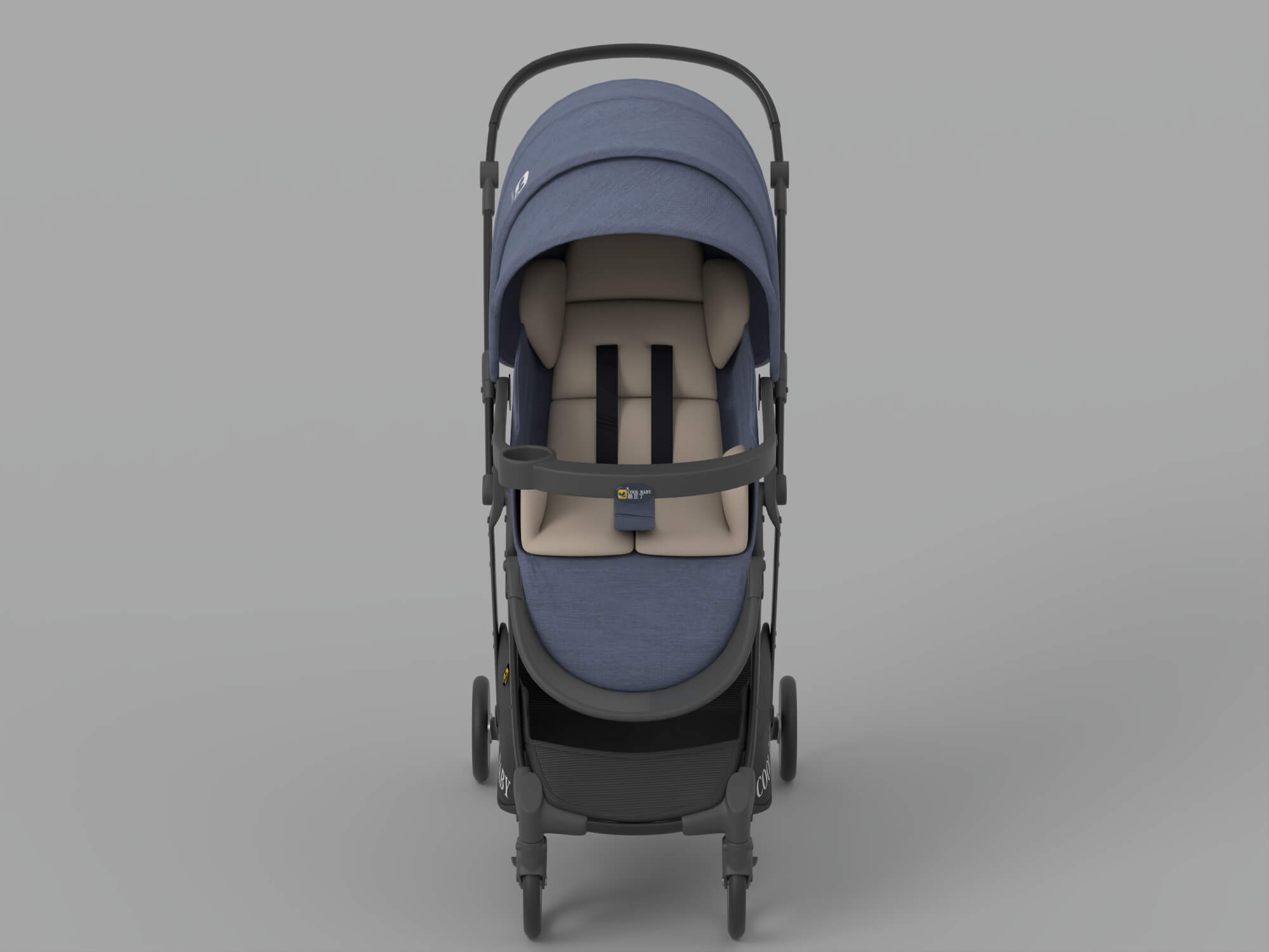 Blue Cool Baby Stroller With Canopy And Storage Basket 3D Model
