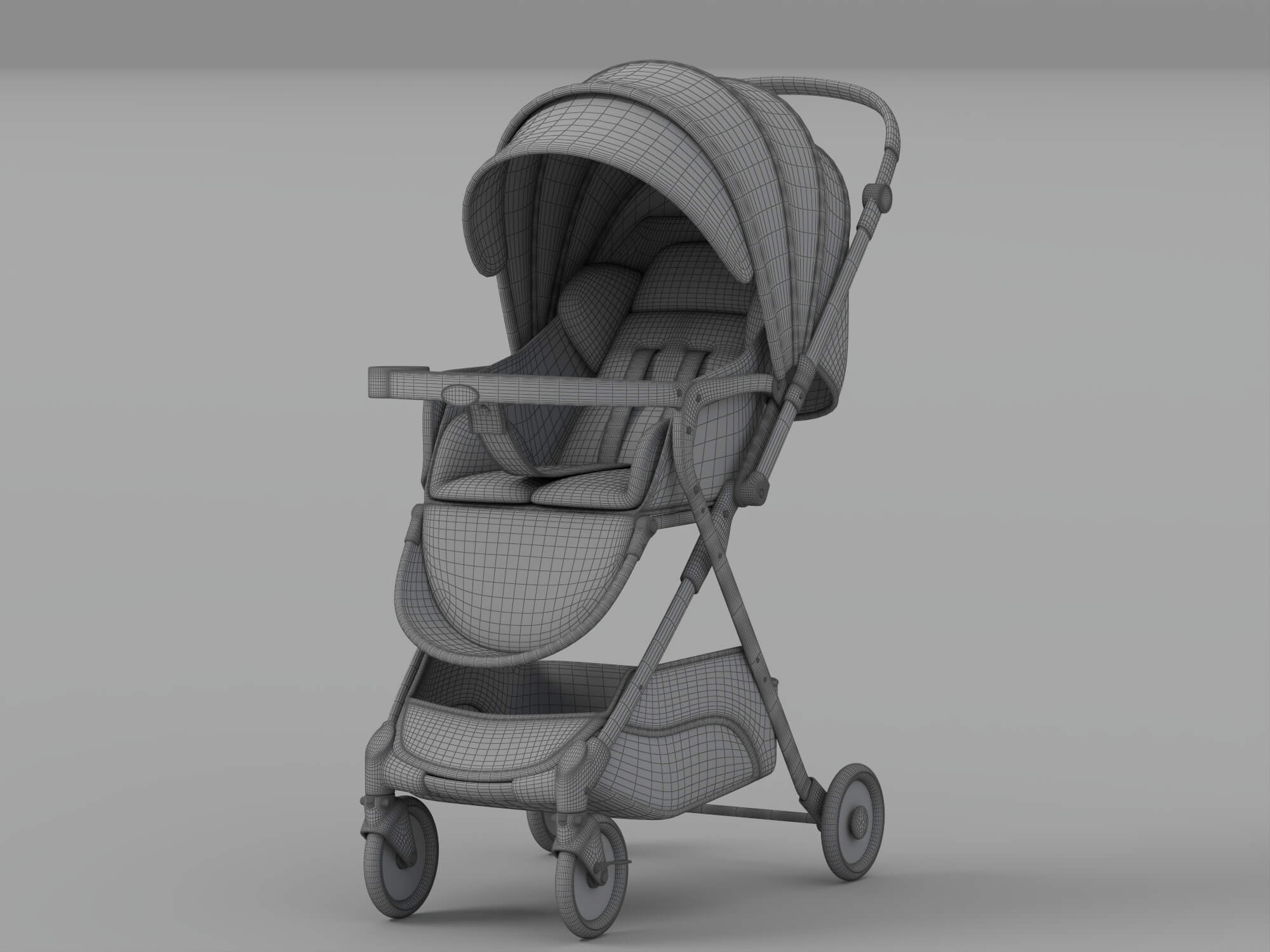 Blue Cool Baby Stroller With Canopy And Storage Basket 3D Model