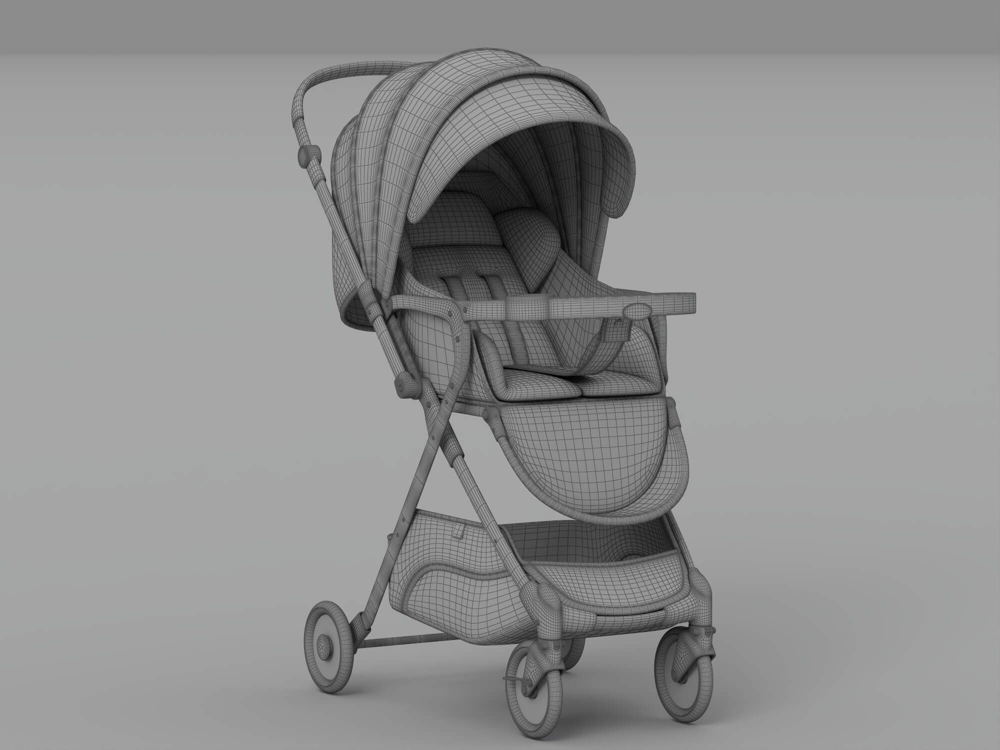 Blue Cool Baby Stroller With Canopy And Storage Basket 3D Model