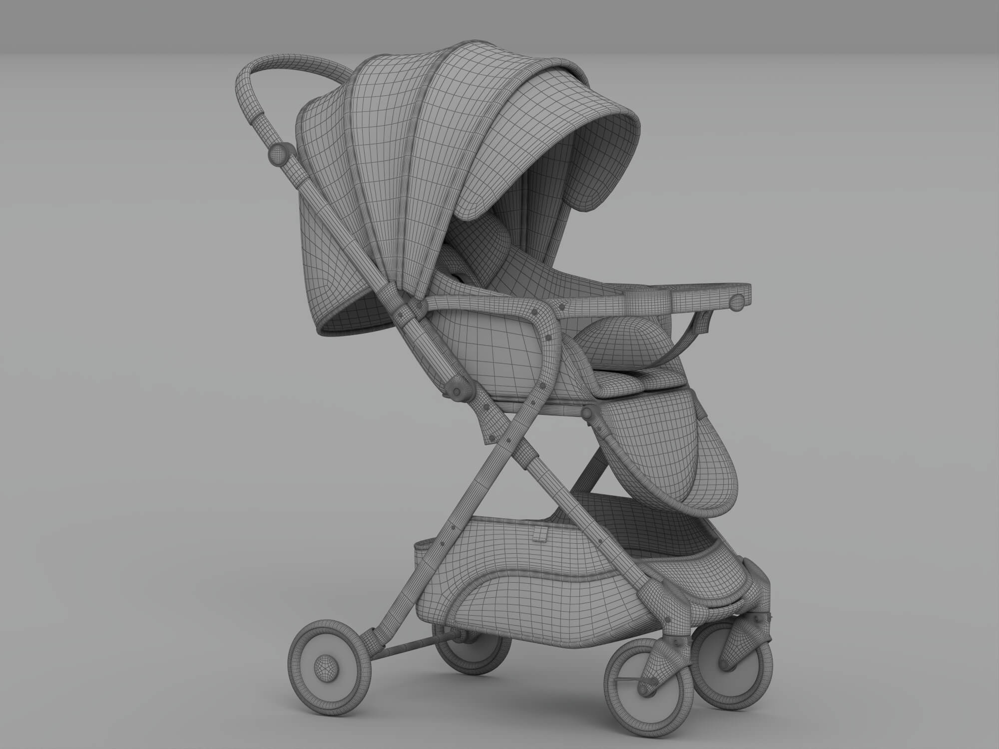 Blue Cool Baby Stroller With Canopy And Storage Basket 3D Model