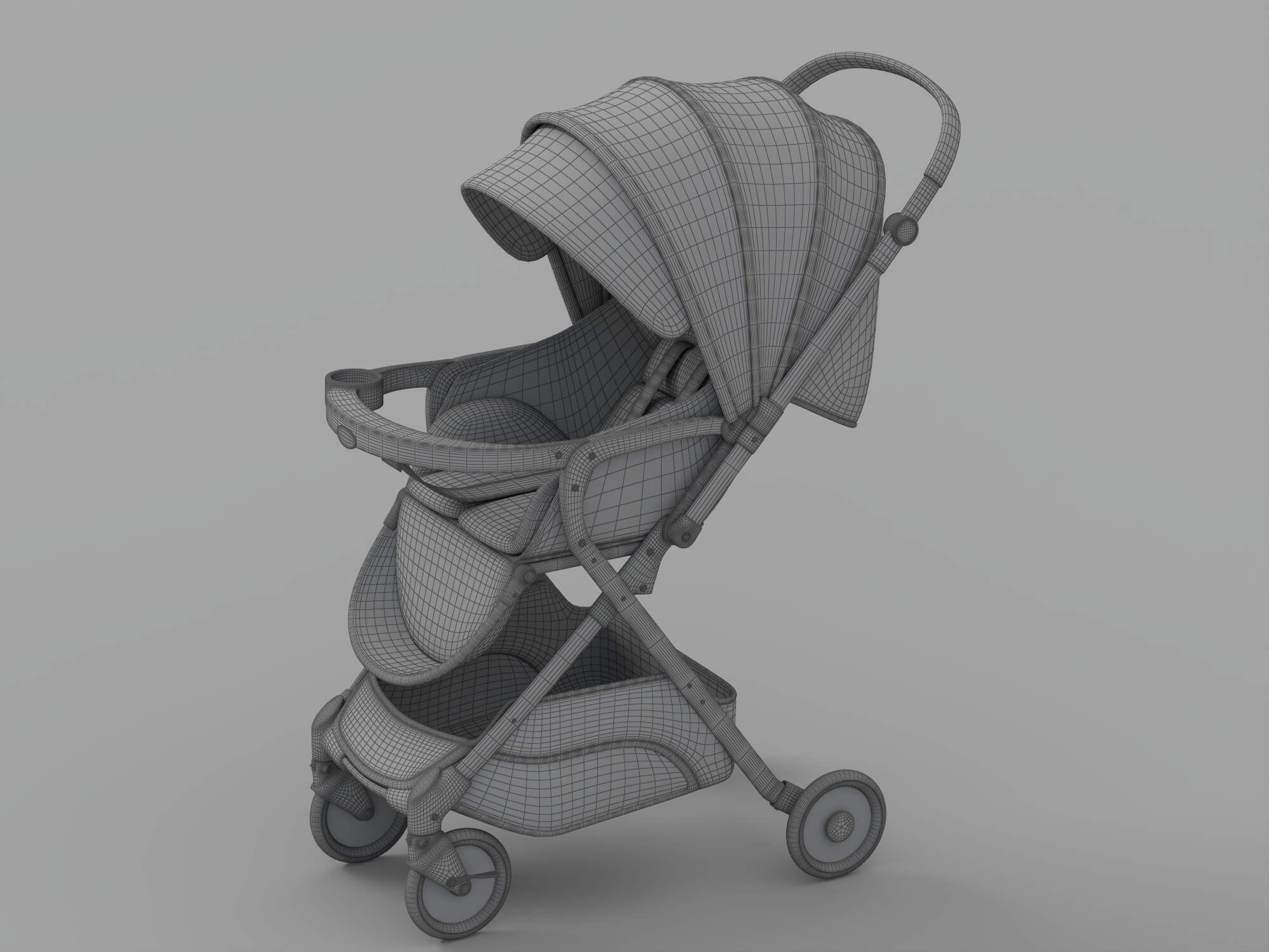 Blue Cool Baby Stroller With Canopy And Storage Basket 3D Model