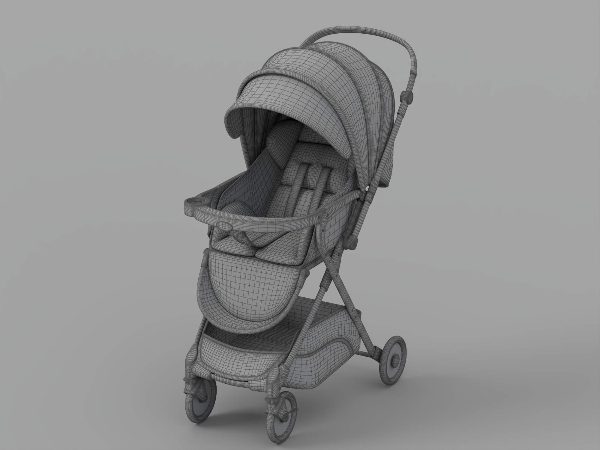 Blue Cool Baby Stroller With Canopy And Storage Basket 3D Model