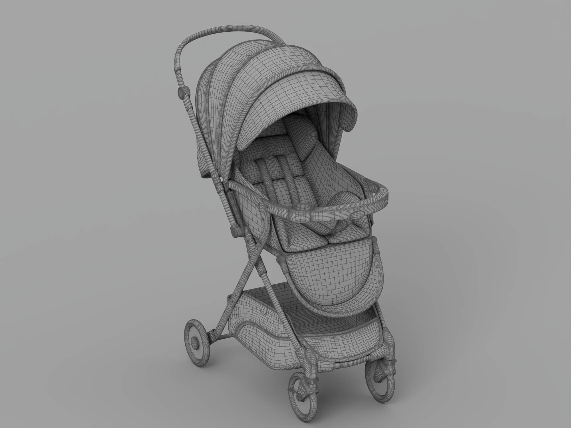 Blue Cool Baby Stroller With Canopy And Storage Basket 3D Model