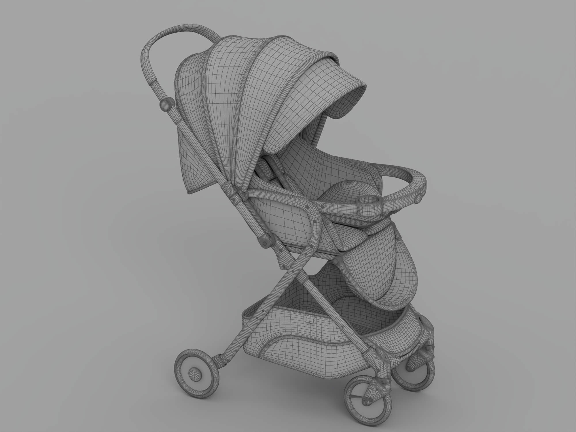 Blue Cool Baby Stroller With Canopy And Storage Basket 3D Model