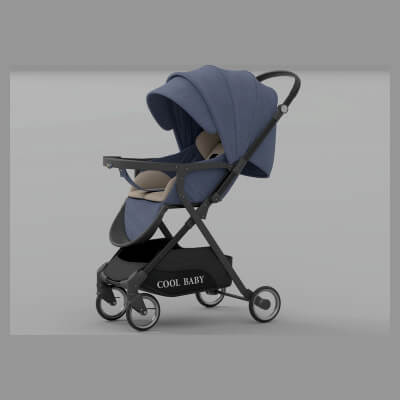 Blue Cool Baby Stroller With Canopy And Storage Basket