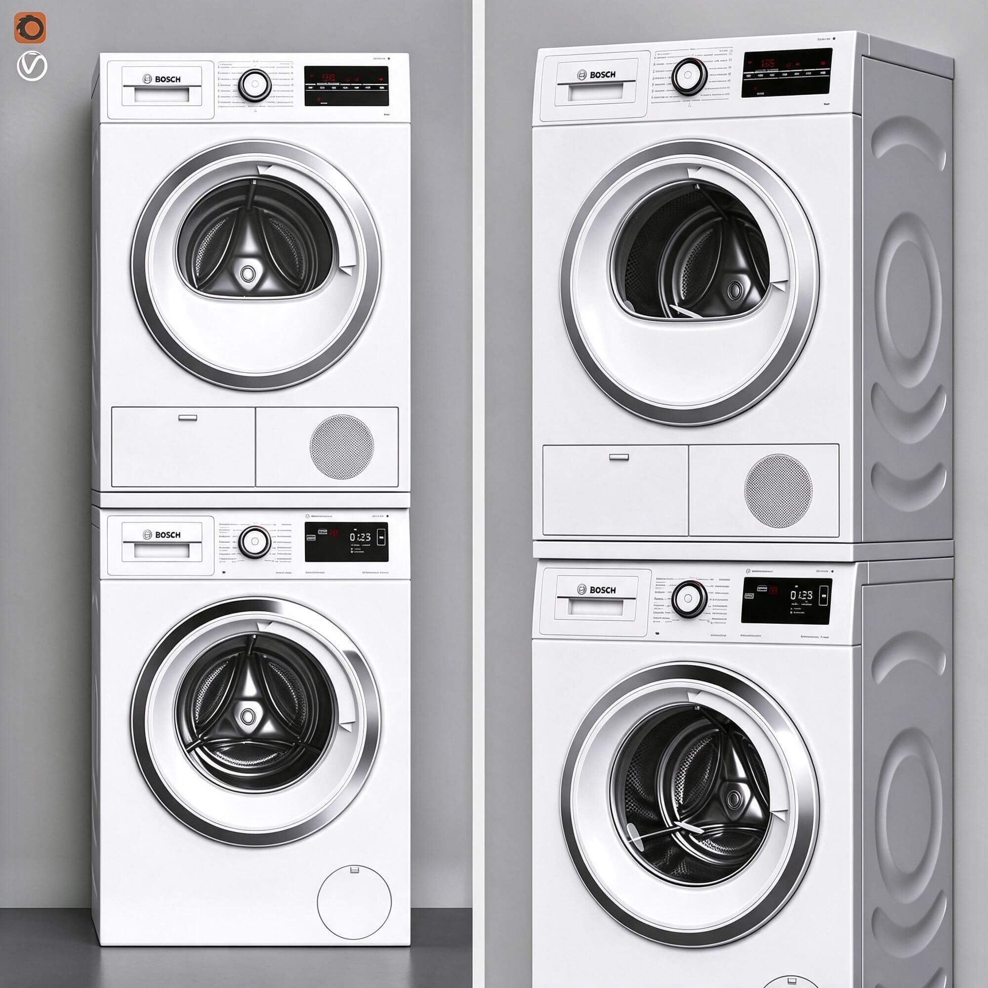 Bosch Stacked Washer and Dryer Set 3d Model 3D Model