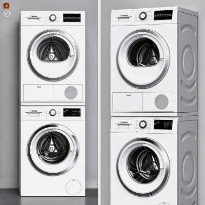 Bosch Stacked Washer and Dryer Set 3d Model