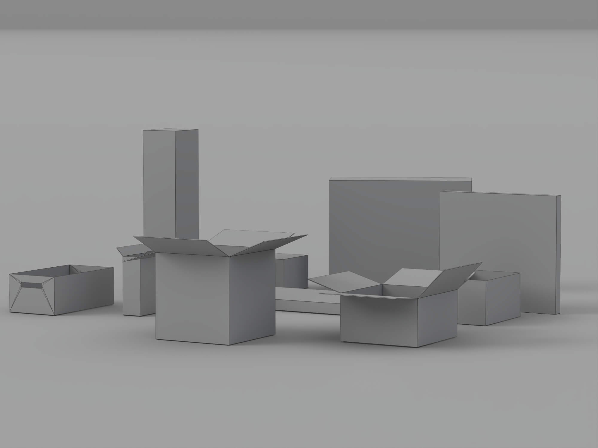Cardboard Shipping Box Set with Tape and Handling Symbols 3D Model