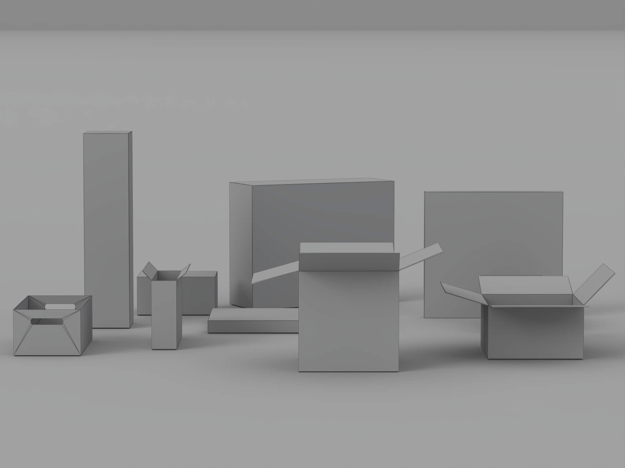 Cardboard Shipping Box Set with Tape and Handling Symbols 3D Model