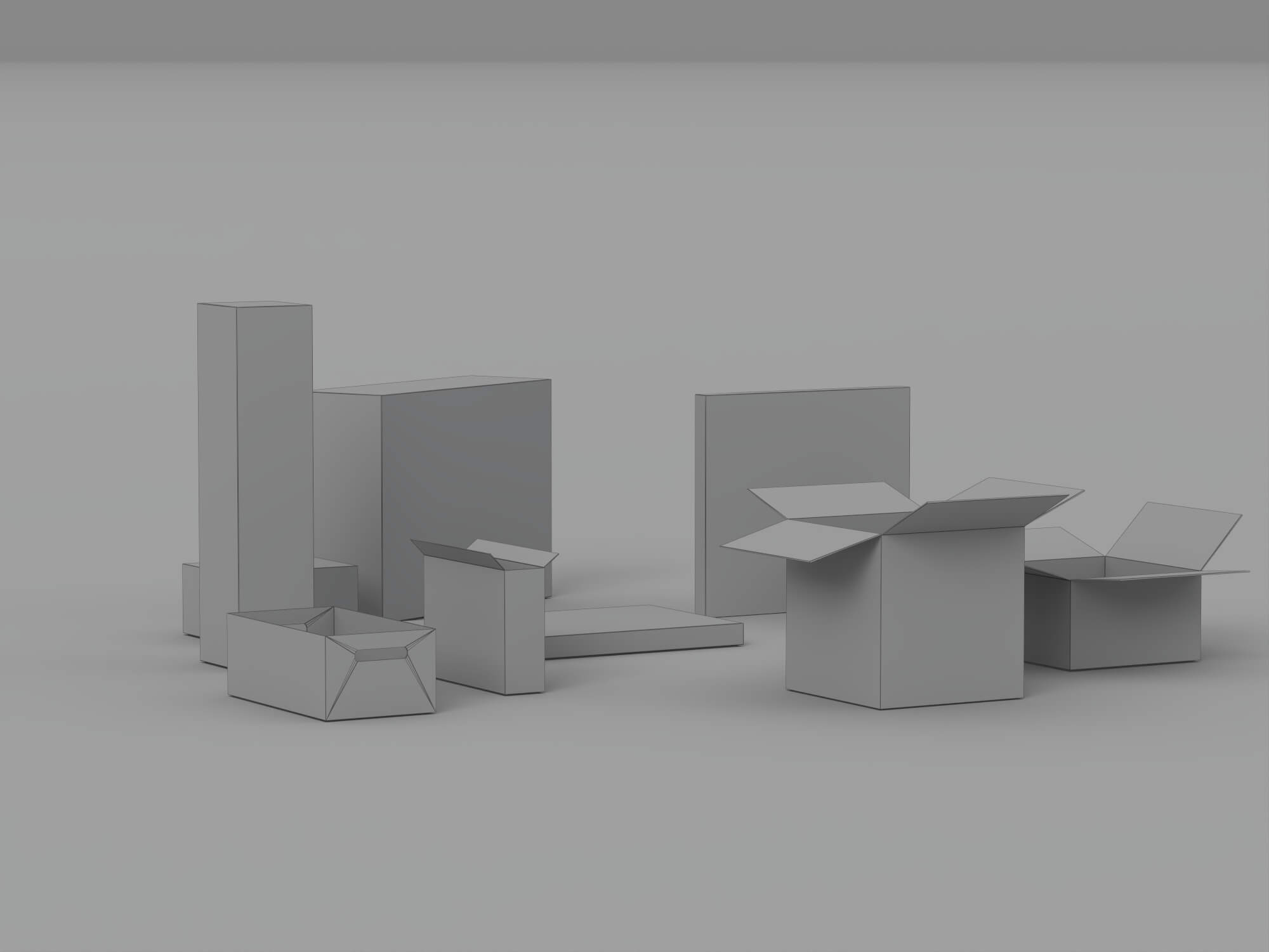 Cardboard Shipping Box Set with Tape and Handling Symbols 3D Model