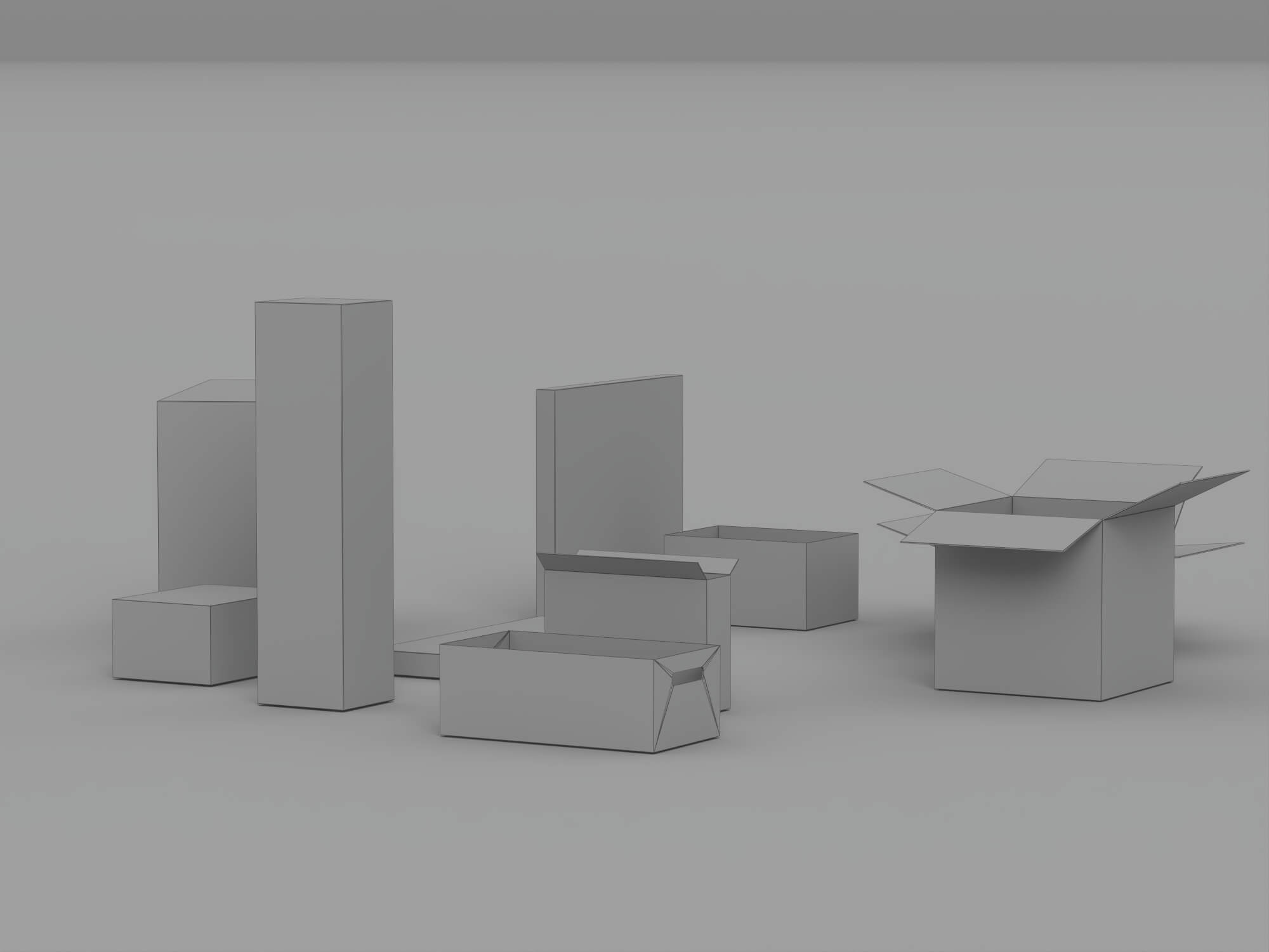Cardboard Shipping Box Set with Tape and Handling Symbols 3D Model