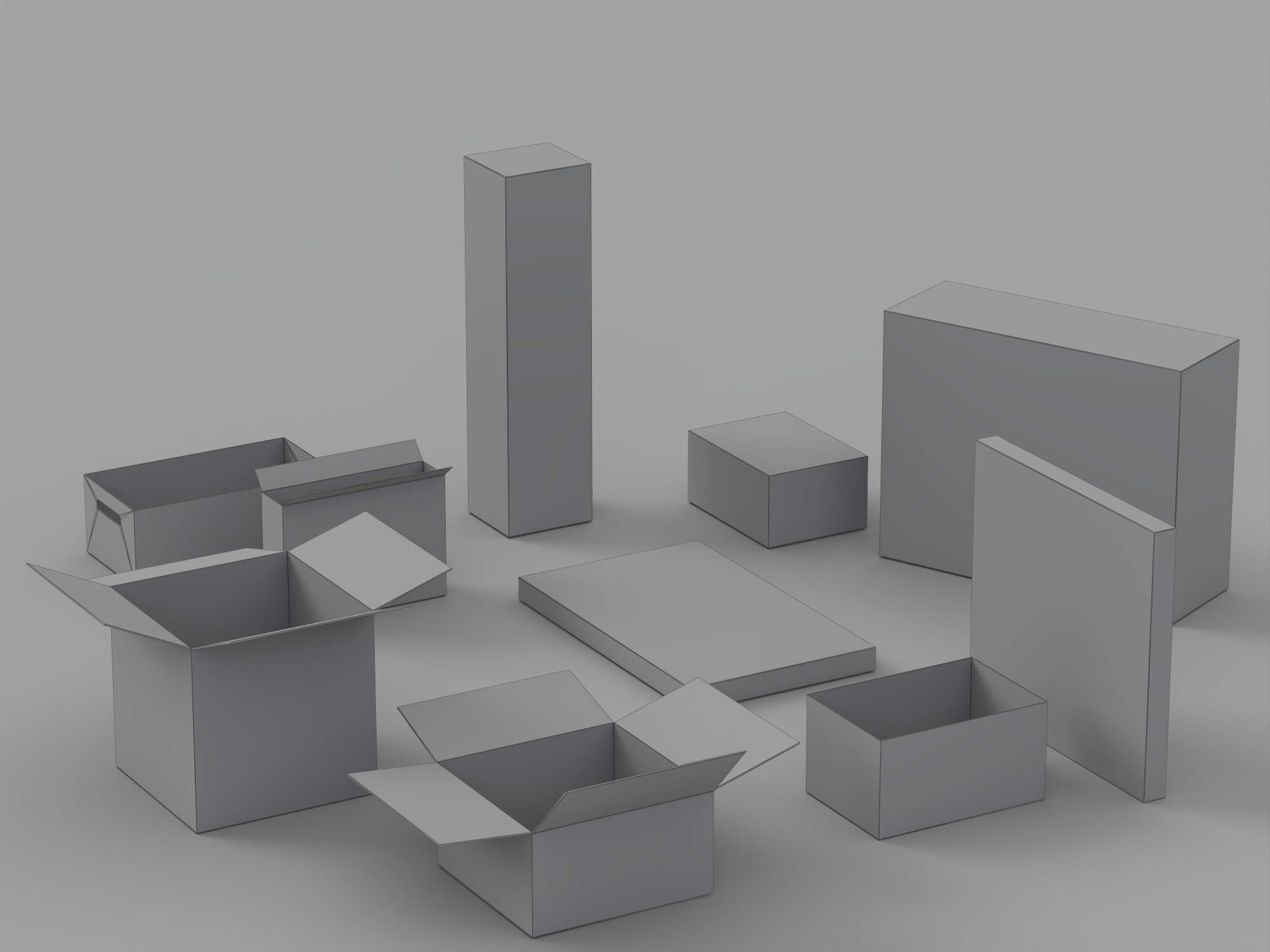 Cardboard Shipping Box Set with Tape and Handling Symbols 3D Model