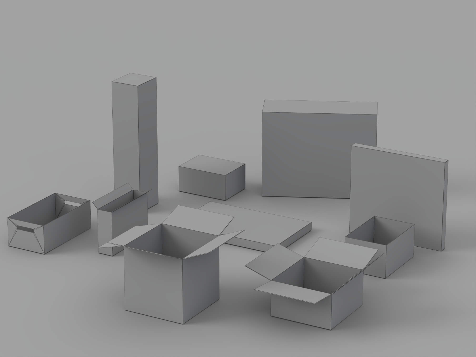 Cardboard Shipping Box Set with Tape and Handling Symbols 3D Model