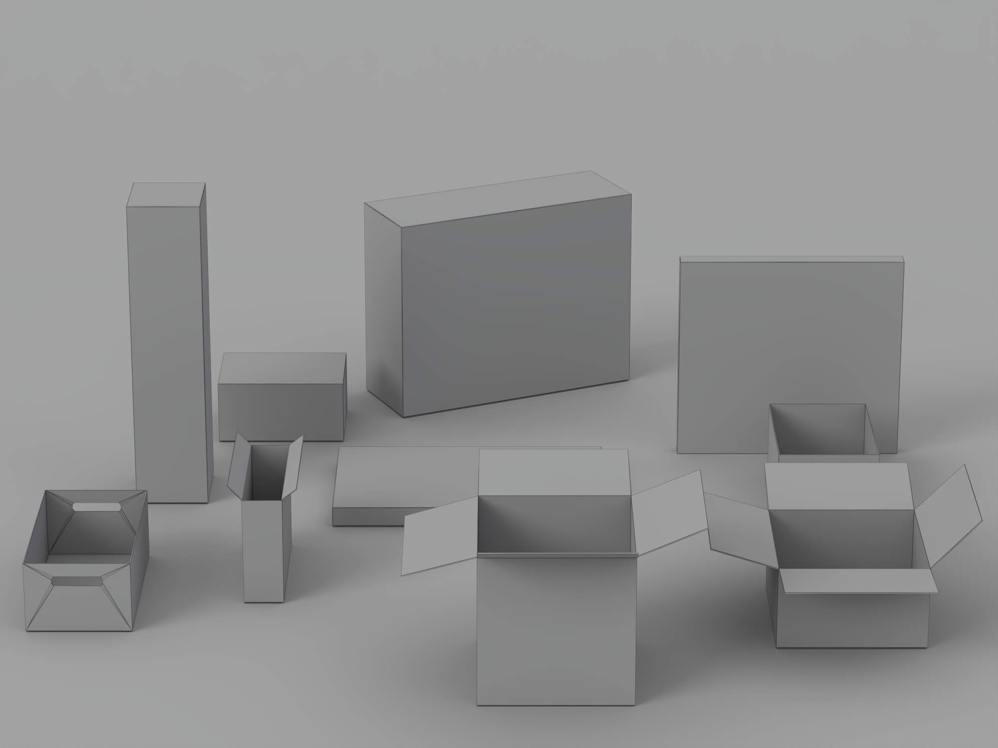 Cardboard Shipping Box Set with Tape and Handling Symbols 3D Model