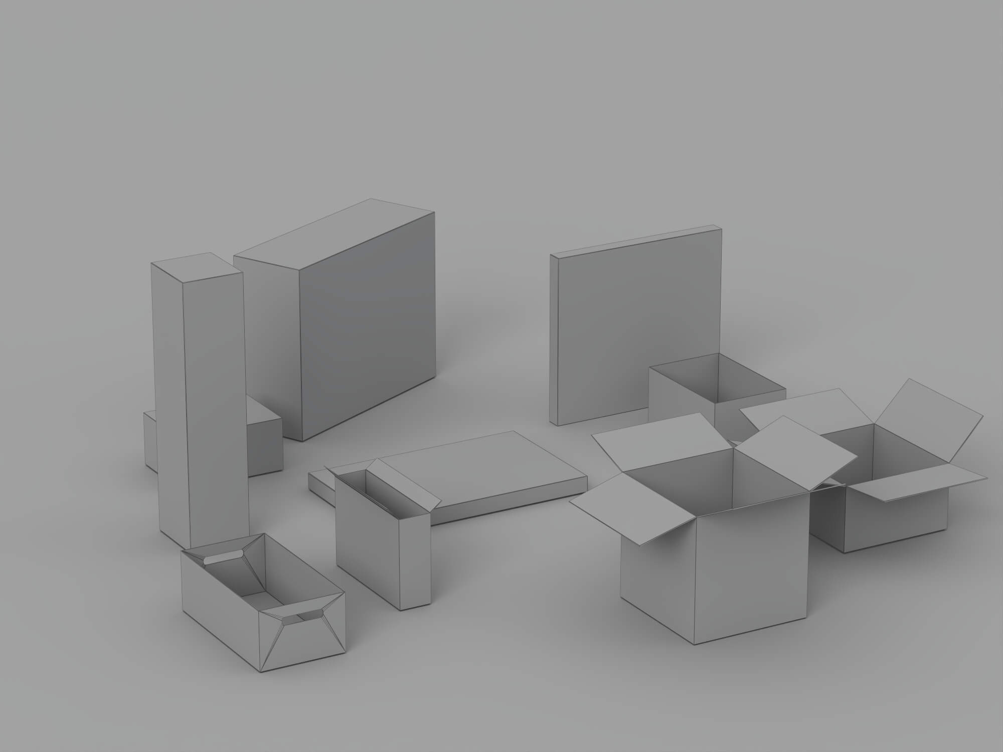 Cardboard Shipping Box Set with Tape and Handling Symbols 3D Model