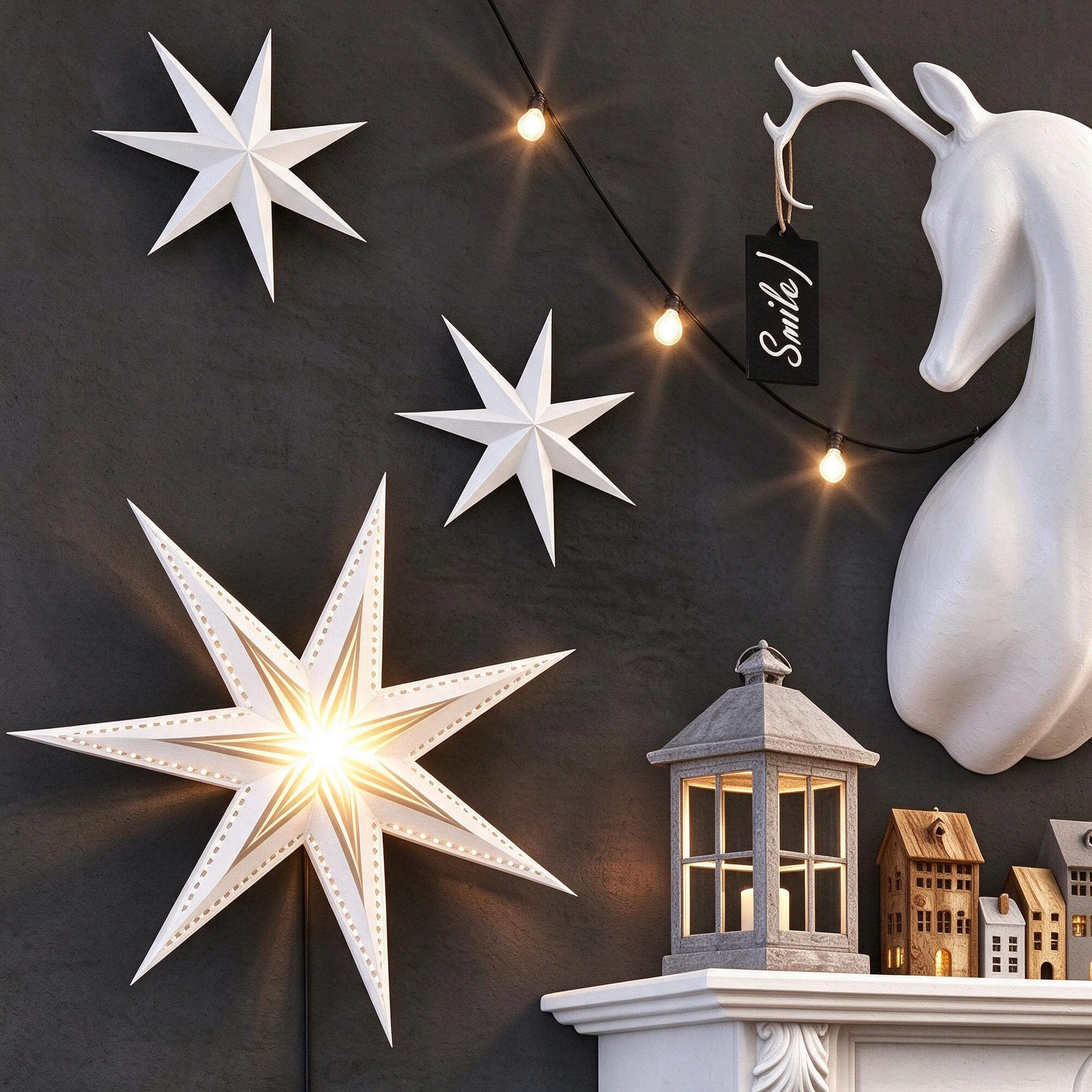 Christmas Decorative Fireplace Scene with Festive Decor 3D M 3D Model