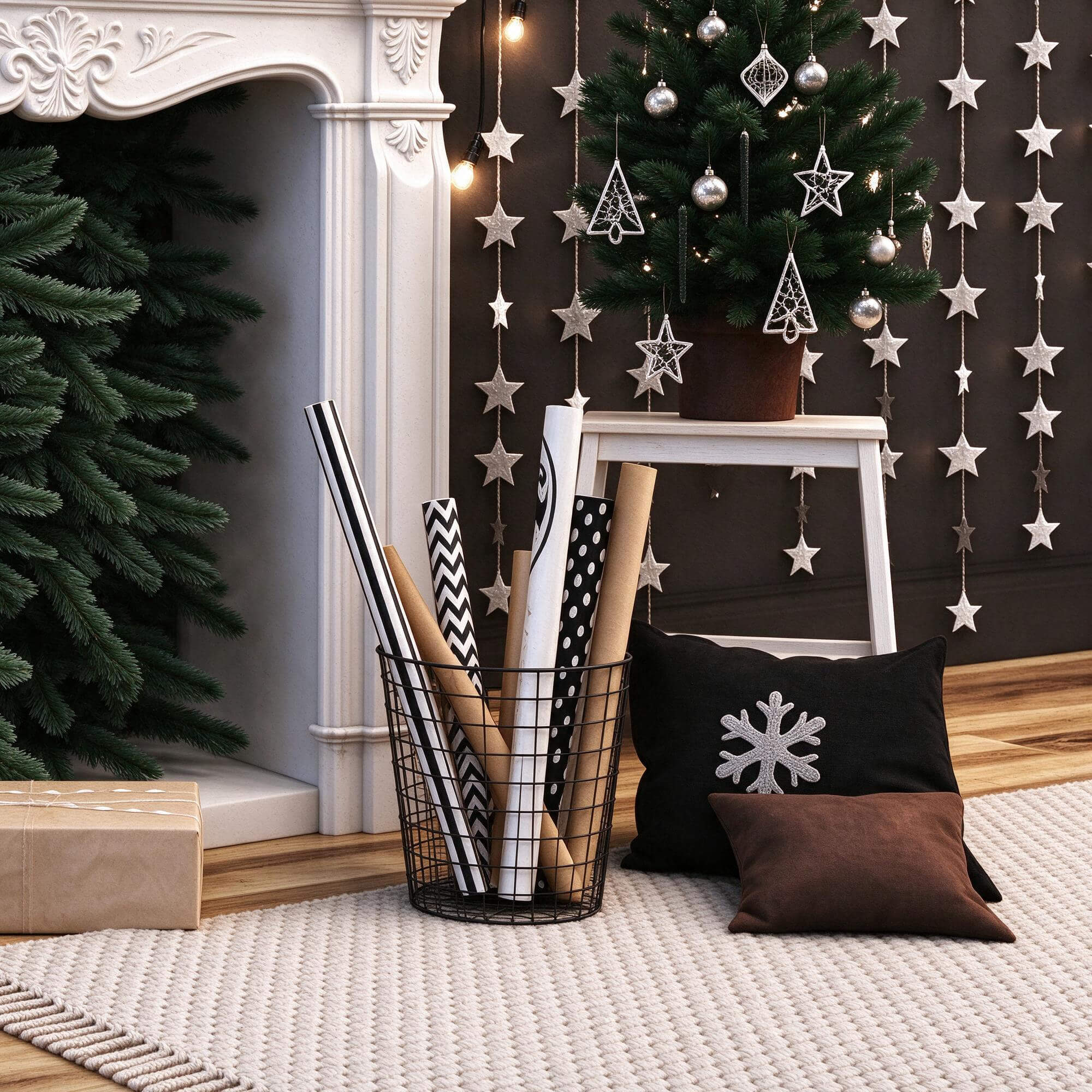 Christmas Decorative Fireplace Scene with Festive Decor 3D M 3D Model