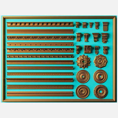 Classic Molding 3D Model Pack Carved Cornice Rosette Bracket