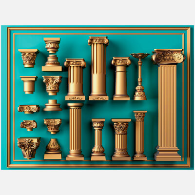 Classic Roman Column 3D Model Pack Carved Pillar Ornament SE