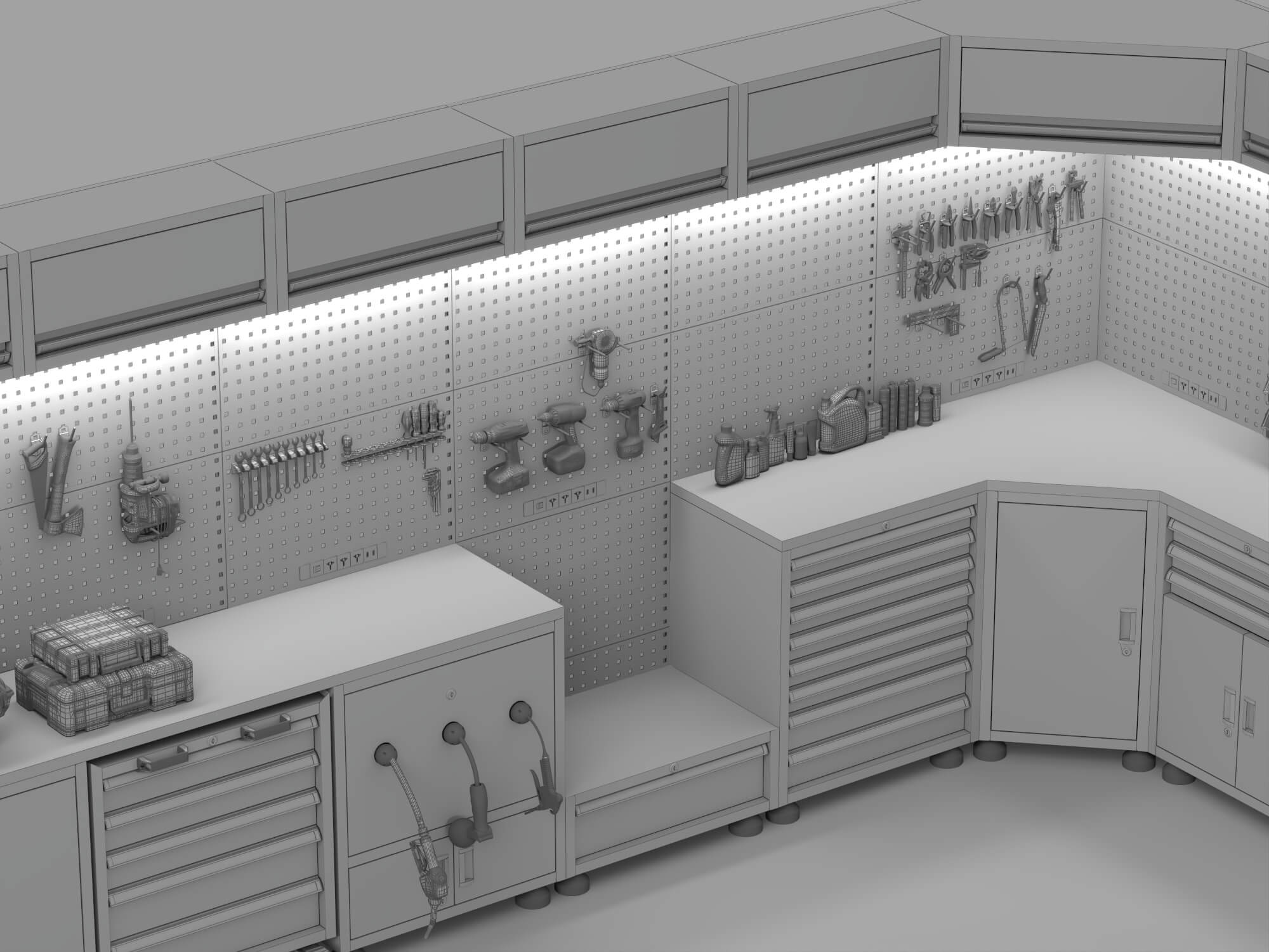 Corner Workshop Tool Cabinet Station 3D Model 3D Model