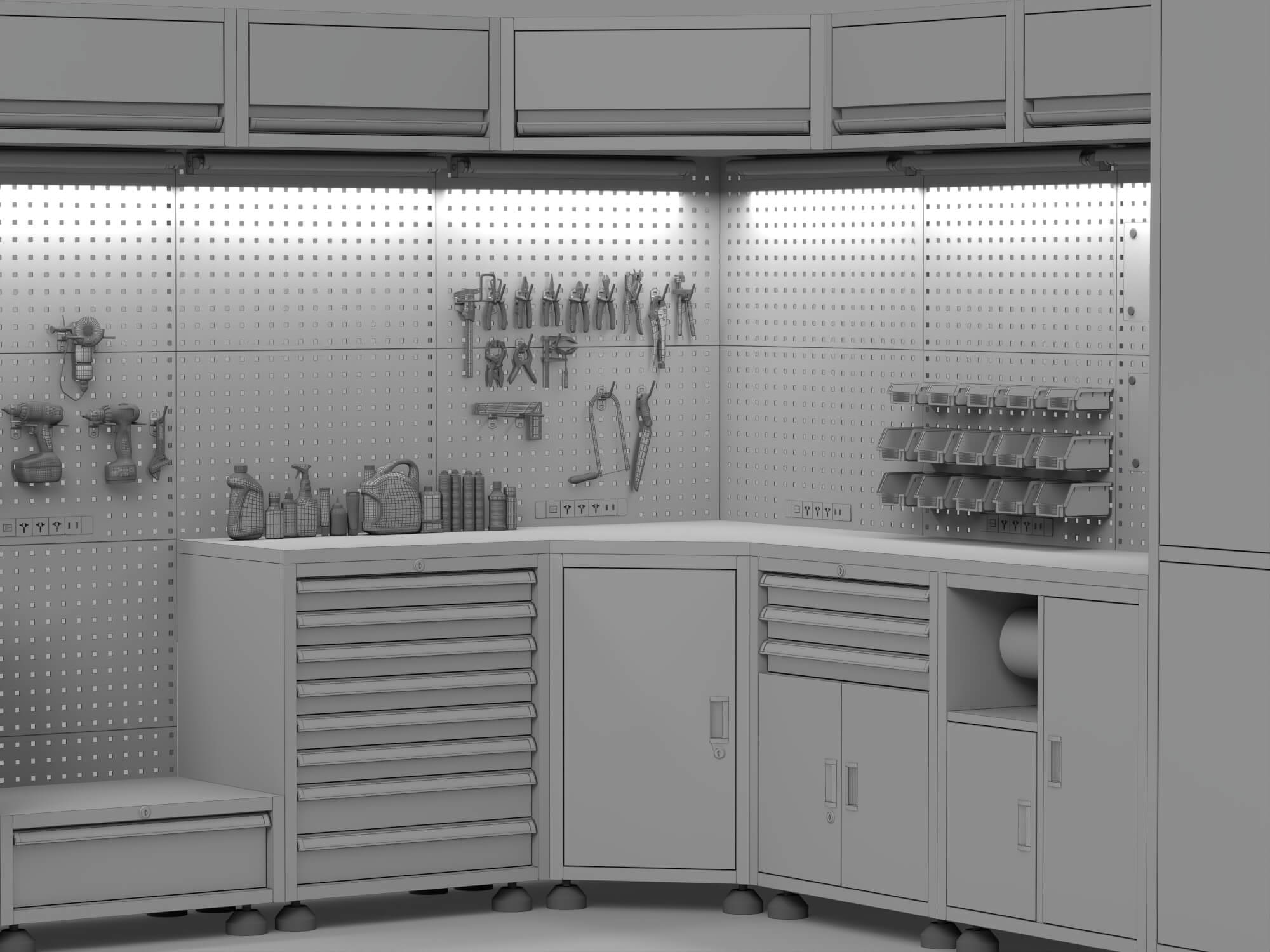 Corner Workshop Tool Cabinet Station 3D Model 3D Model