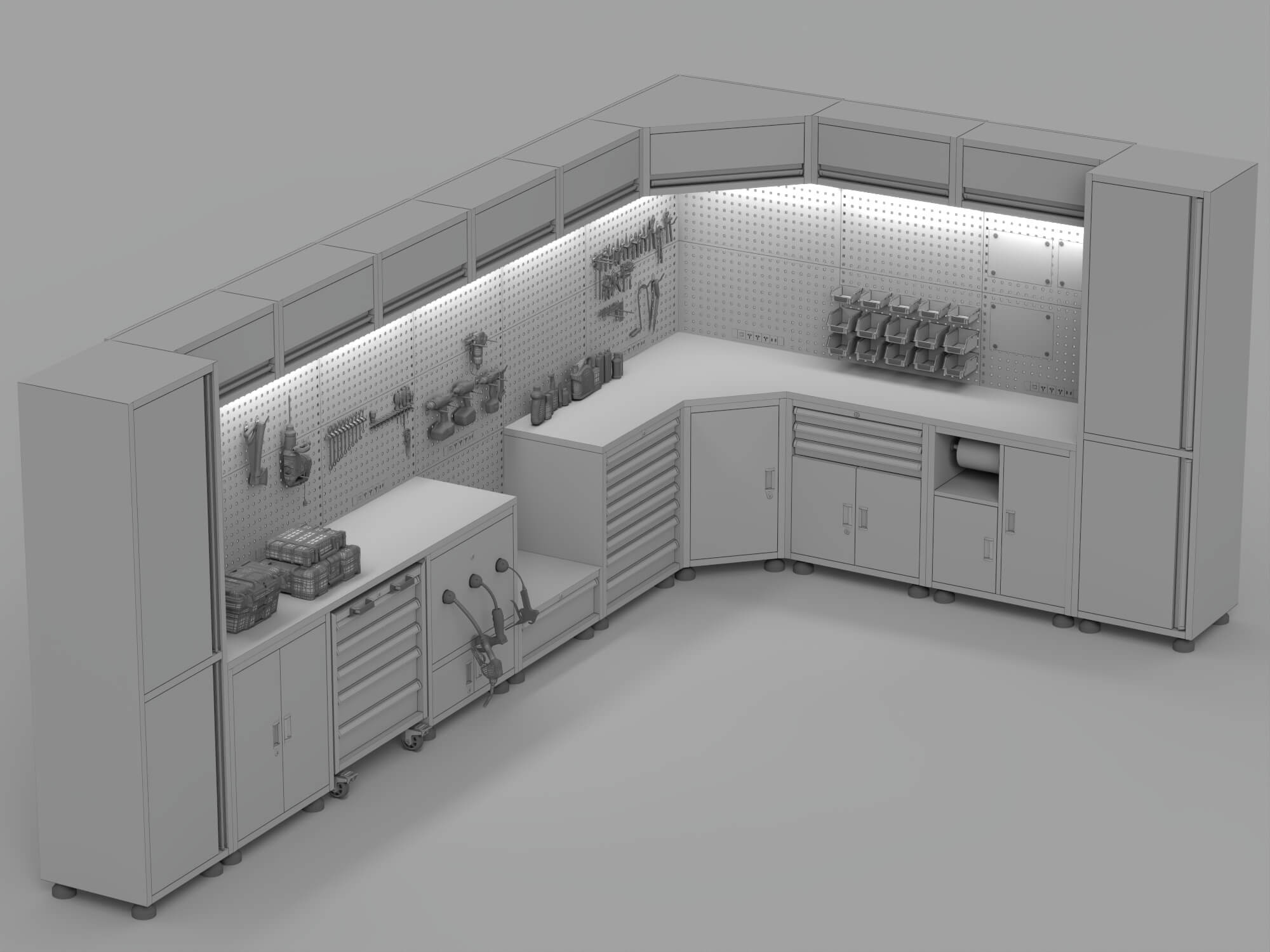 Corner Workshop Tool Cabinet Station 3D Model 3D Model