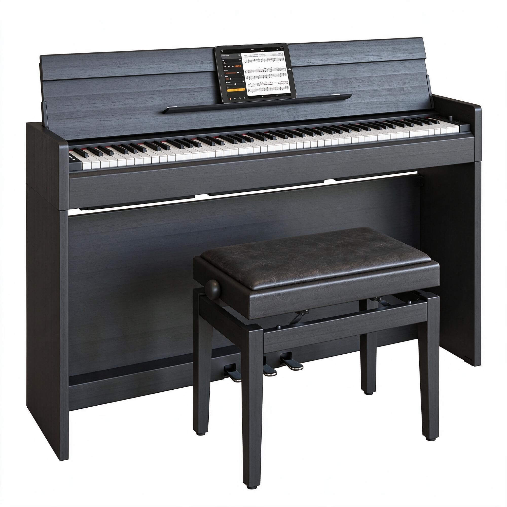Dark Wood Digital Upright Piano with Bench 3D Model 3D Model
